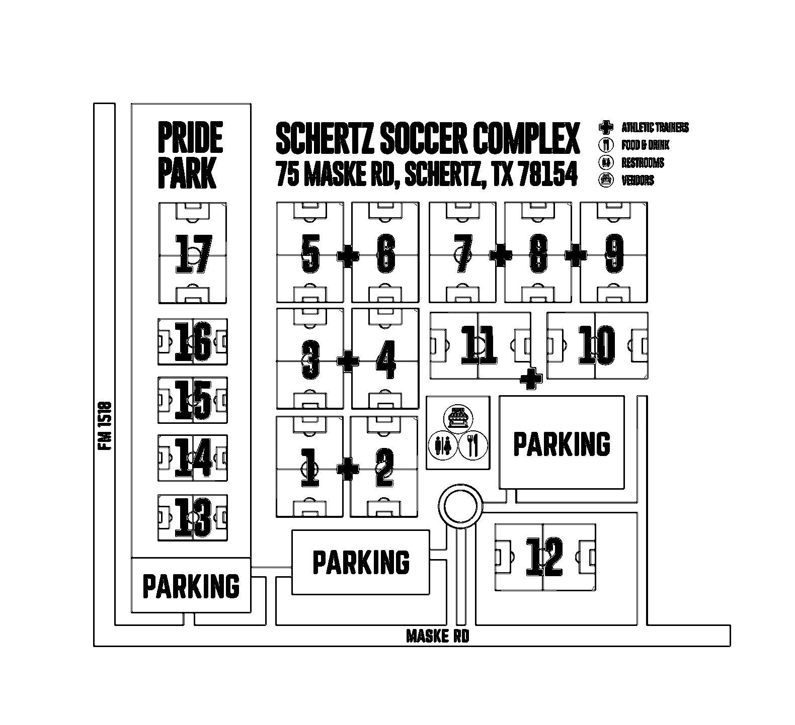 Schertz Soccer Complex field map